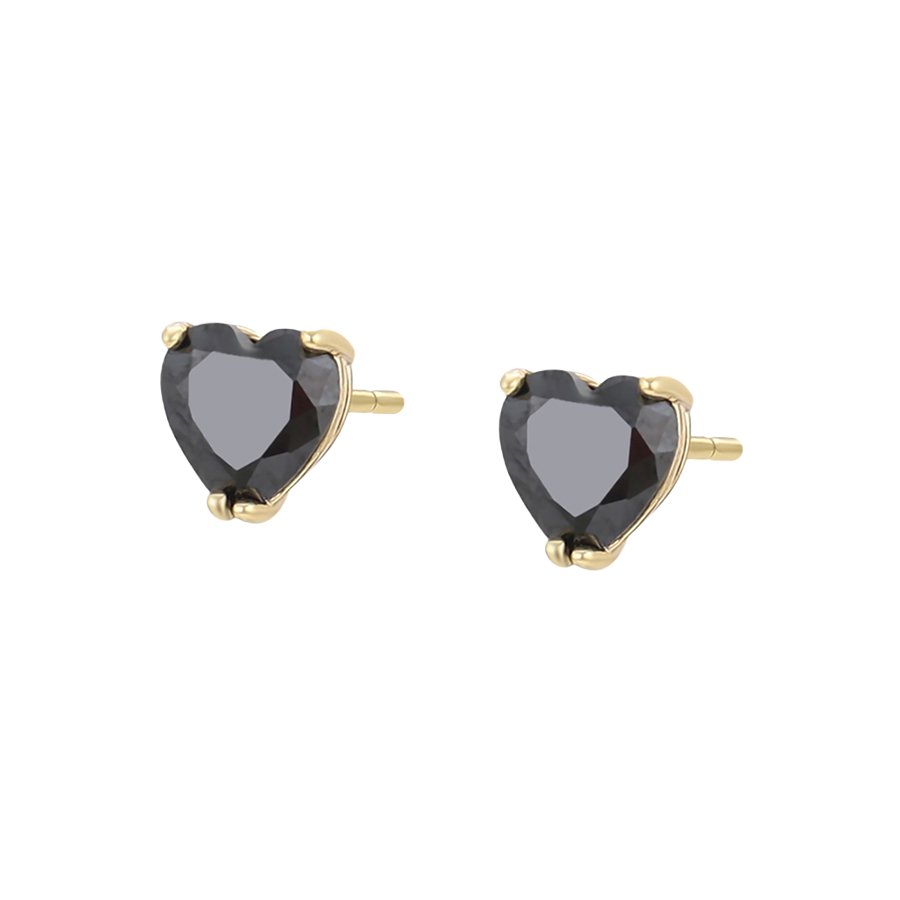 Wasserdichte Herz-Ohrstecker mit schwarzem Zirkonia, goldfarben, 5mm
