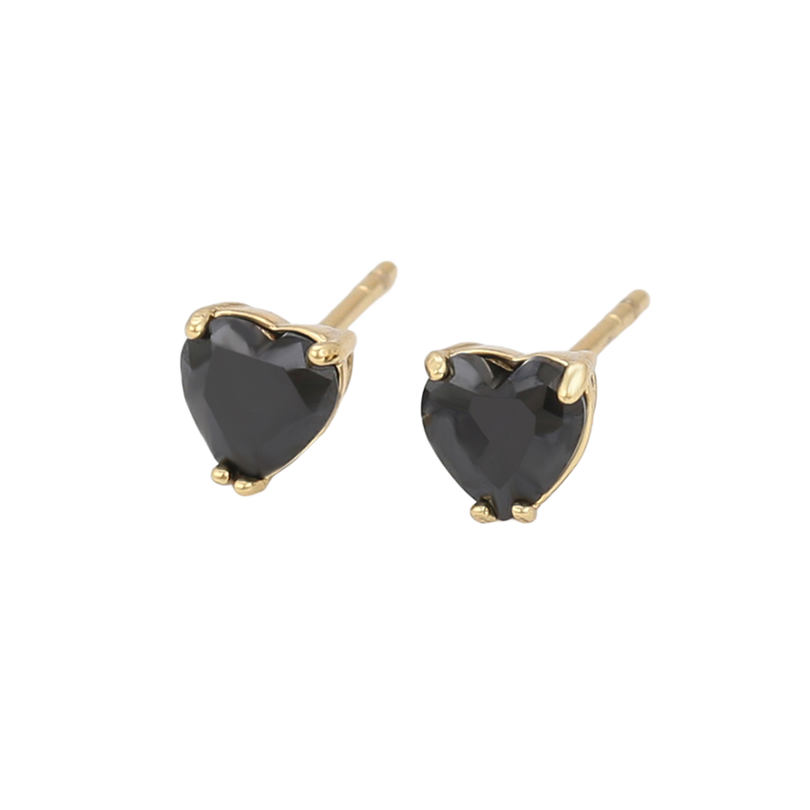 Wasserdichte Herz-Ohrstecker mit schwarzem Zirkonia, goldfarben, 5mm