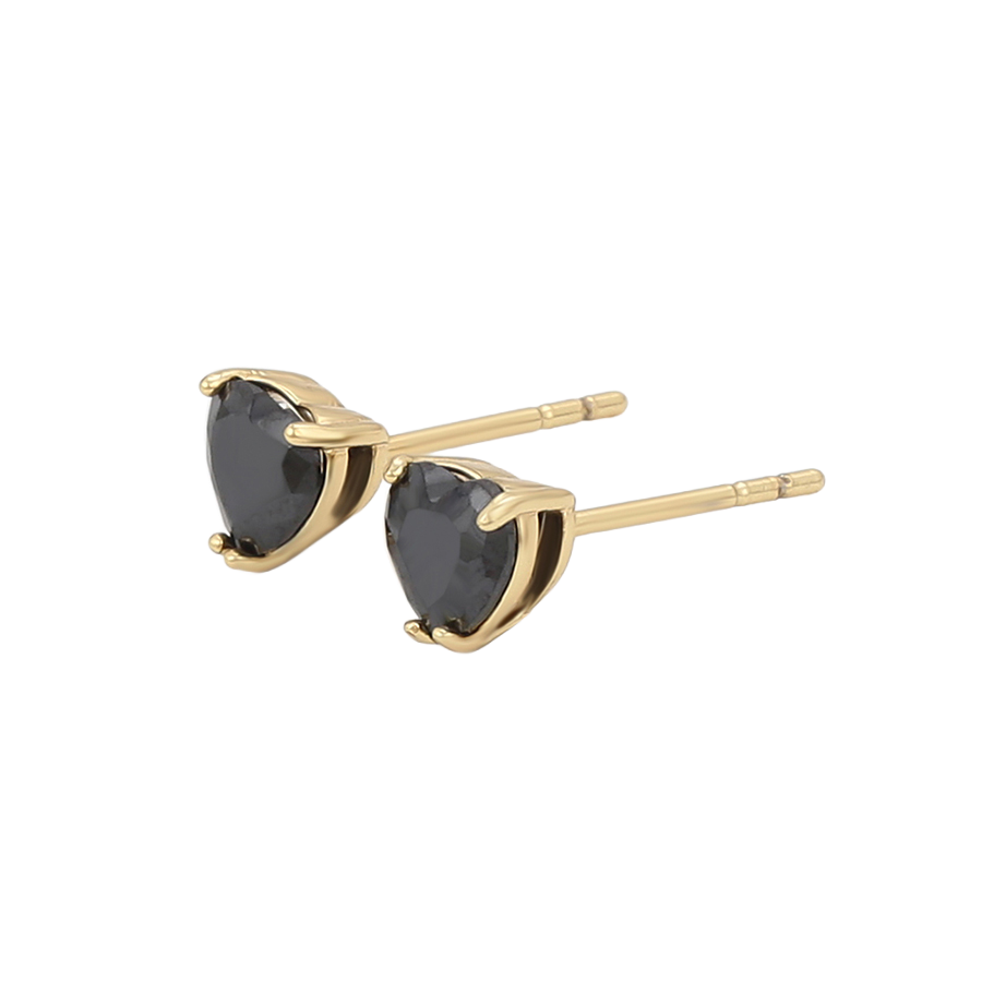 Wasserdichte Herz-Ohrstecker mit schwarzem Zirkonia, goldfarben, 5mm