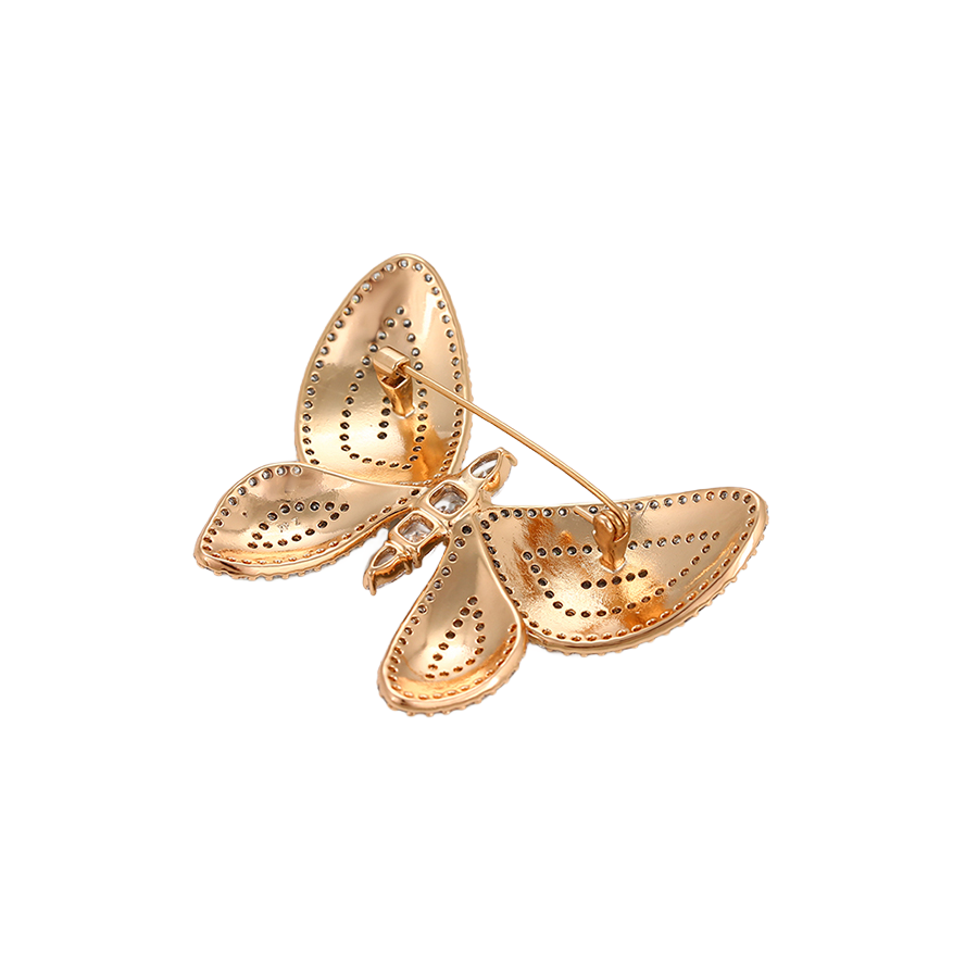 Wasserdichte Schmetterling-Brosche mit grüner Emaille und Kristallen Goldfarbe