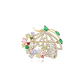 Wasserdichte Blatt-Brosche mit bunten Kristallen Goldfarbe