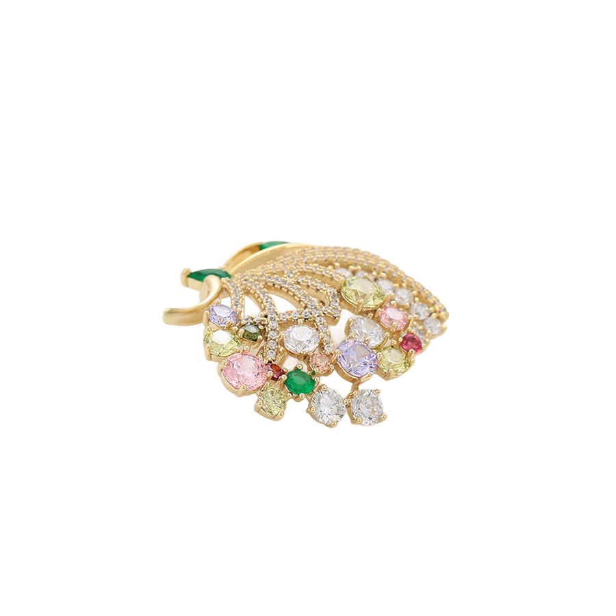 Wasserdichte Blatt-Brosche mit bunten Kristallen Goldfarbe