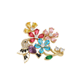 Wasserdichte Vogel-mit-Blumen-Brosche mit bunten Kristallen Goldfarbe