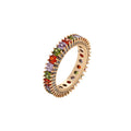 Waterproof Rose Gold-Colored Ring with Colorful Zirconia