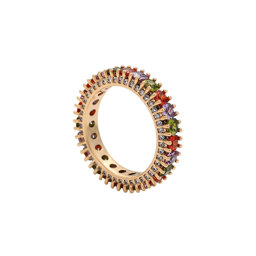 Waterproof Rose Gold-Colored Ring with Colorful Zirconia