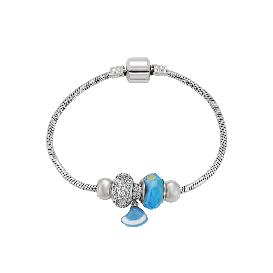 Wasserdichtes Armband mit blauen Charms und Kristallen, silberfarben