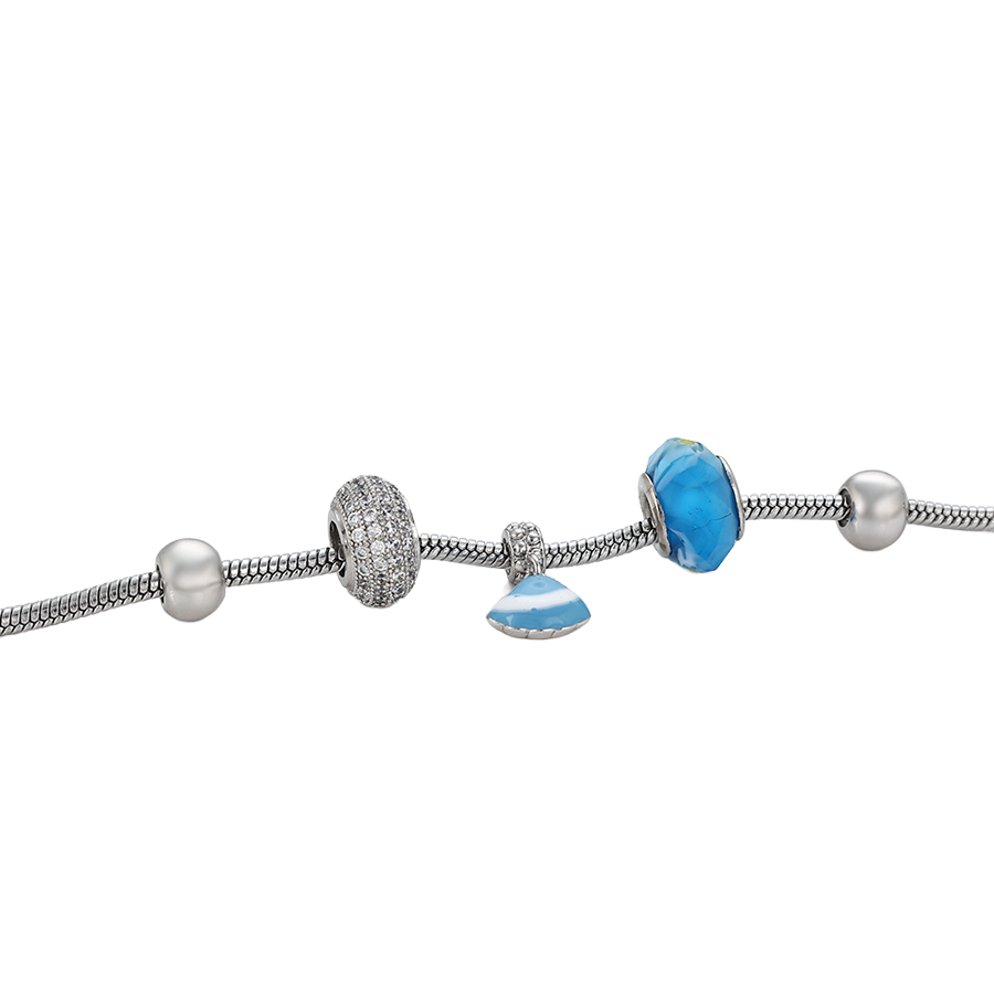 Wasserdichtes Armband mit blauen Charms und Kristallen, silberfarben