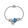 Wasserdichtes Armband mit blauen Charms und Kristallen, silberfarben, 18cm