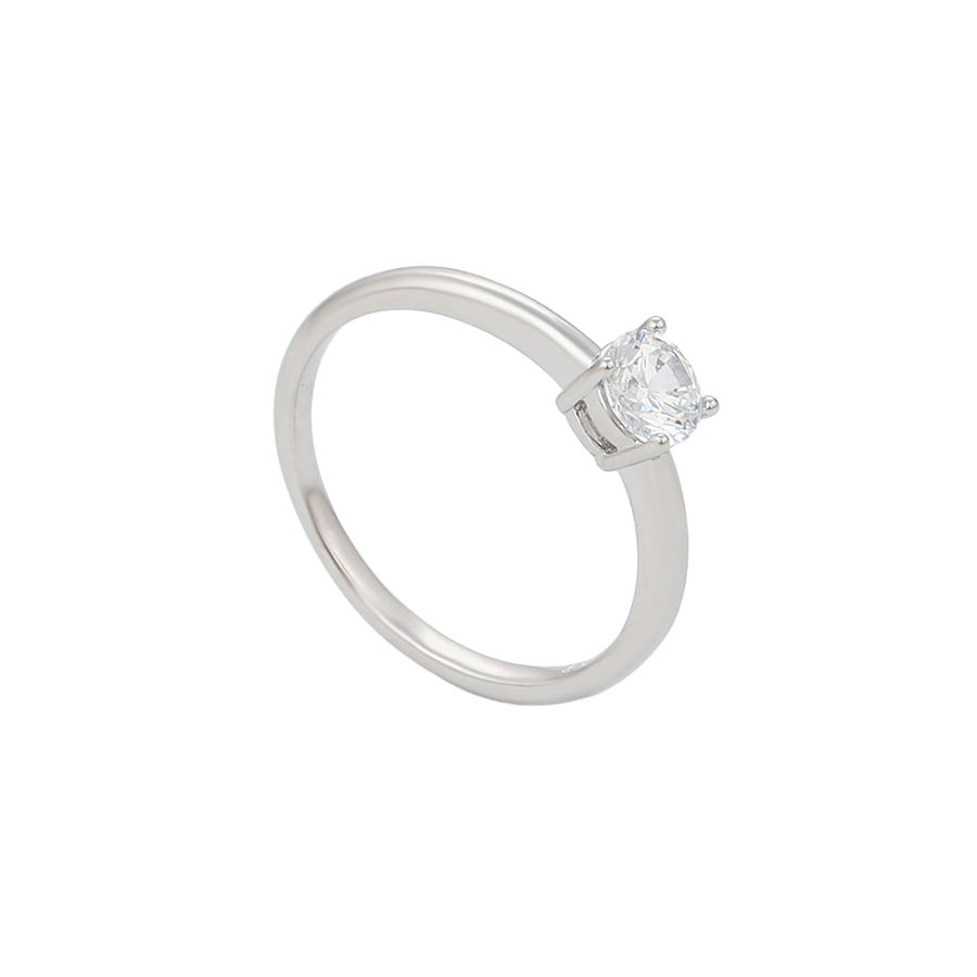 Wasserdichter Verlobungsring mit Zirkonia, silberfarben, Krappenfassung