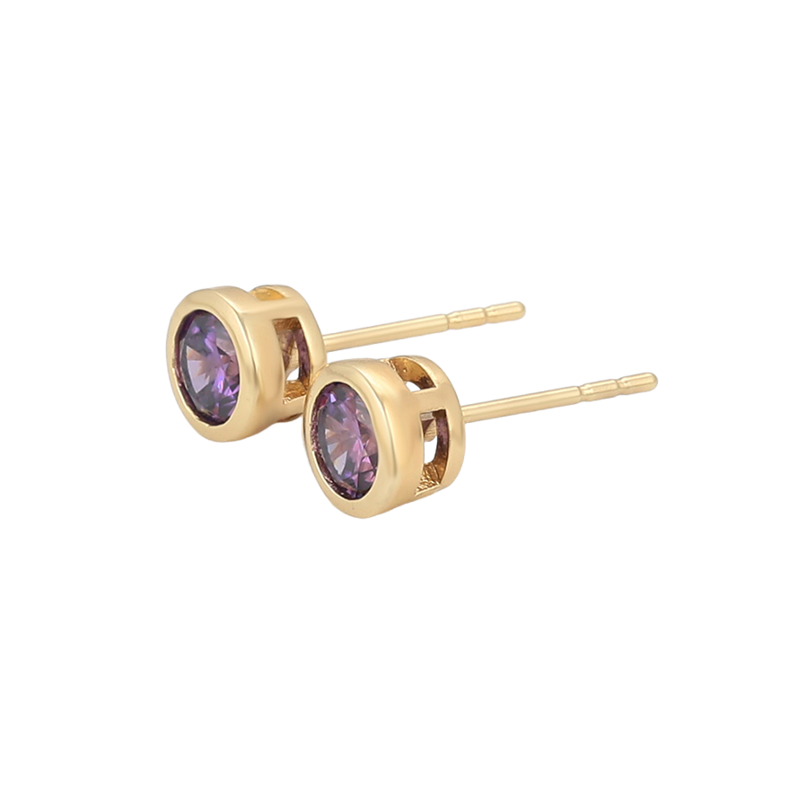 Wasserdichte Ohrstecker mit lila Kristall, goldfarben, 6mm