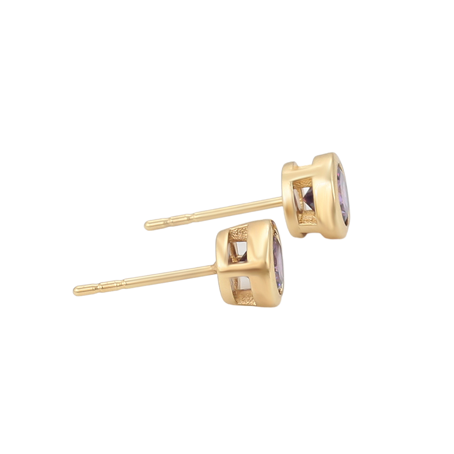 Wasserdichte Ohrstecker mit lila Kristall, goldfarben, 6mm