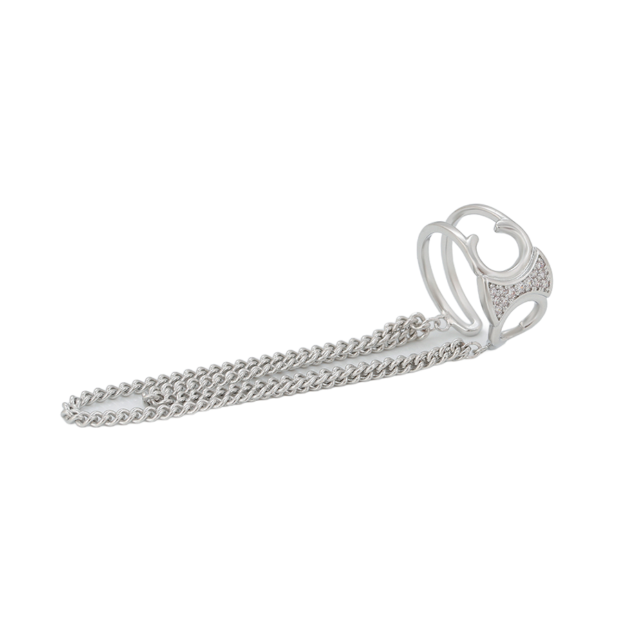 Waterproof Ear Cuff Silver-colored 54mm x 16mm with Zirconia