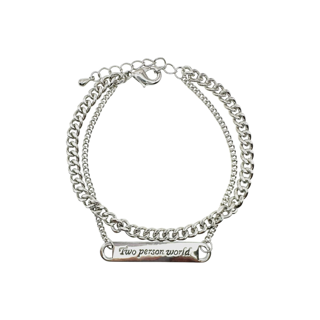 Wasserdichtes Doppel-Panzerkette ID-Platte Armband "Two Person World" Silber 17+3cm