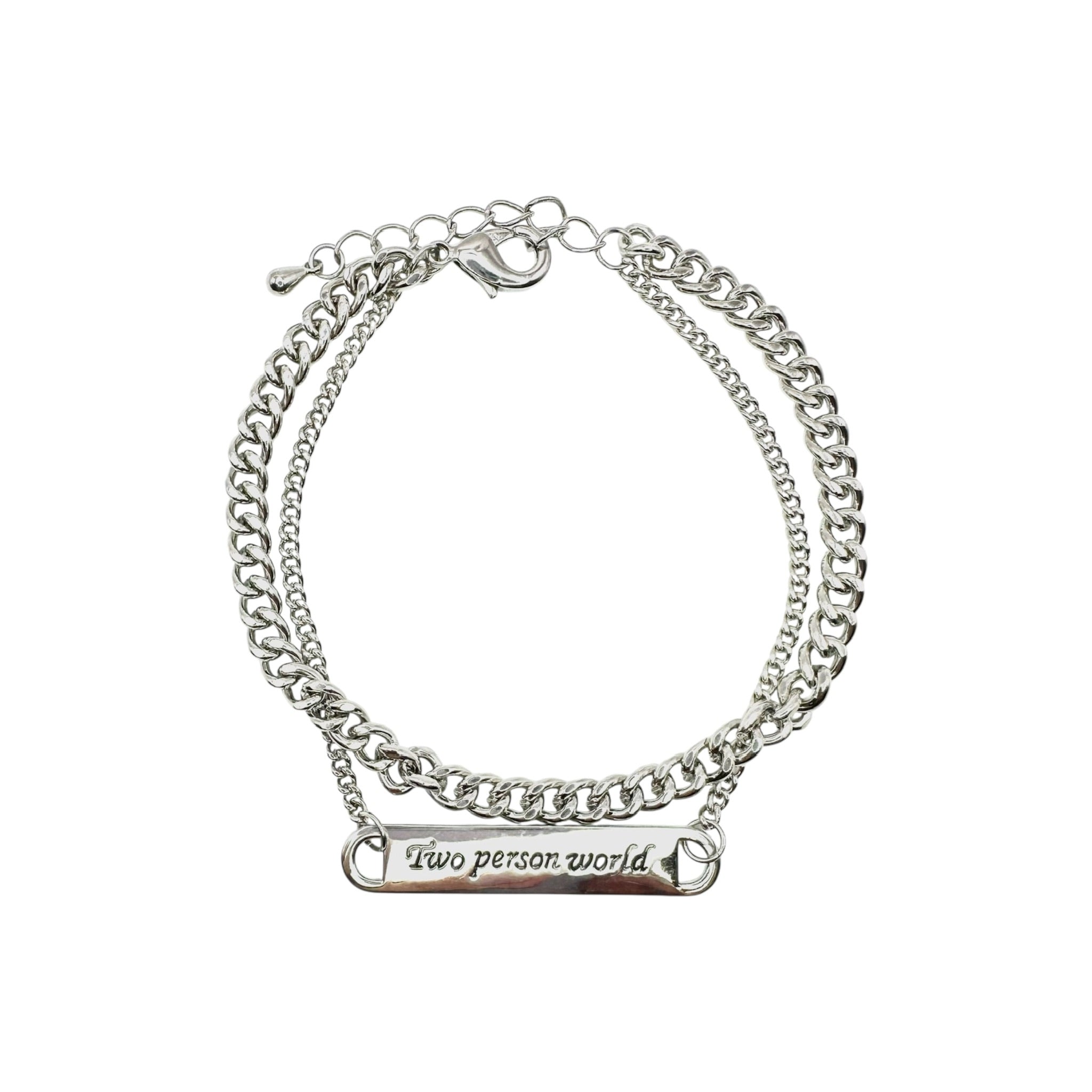 Wasserdichtes Doppel-Panzerkette ID-Platte Armband "Two Person World" Silber 17+3cm