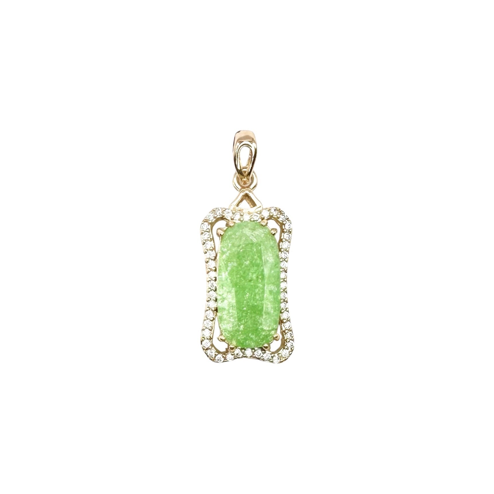 Wasserdichter Jade Grün Rechteck Halo Zirkonia Anhänger Gold 20x12mm