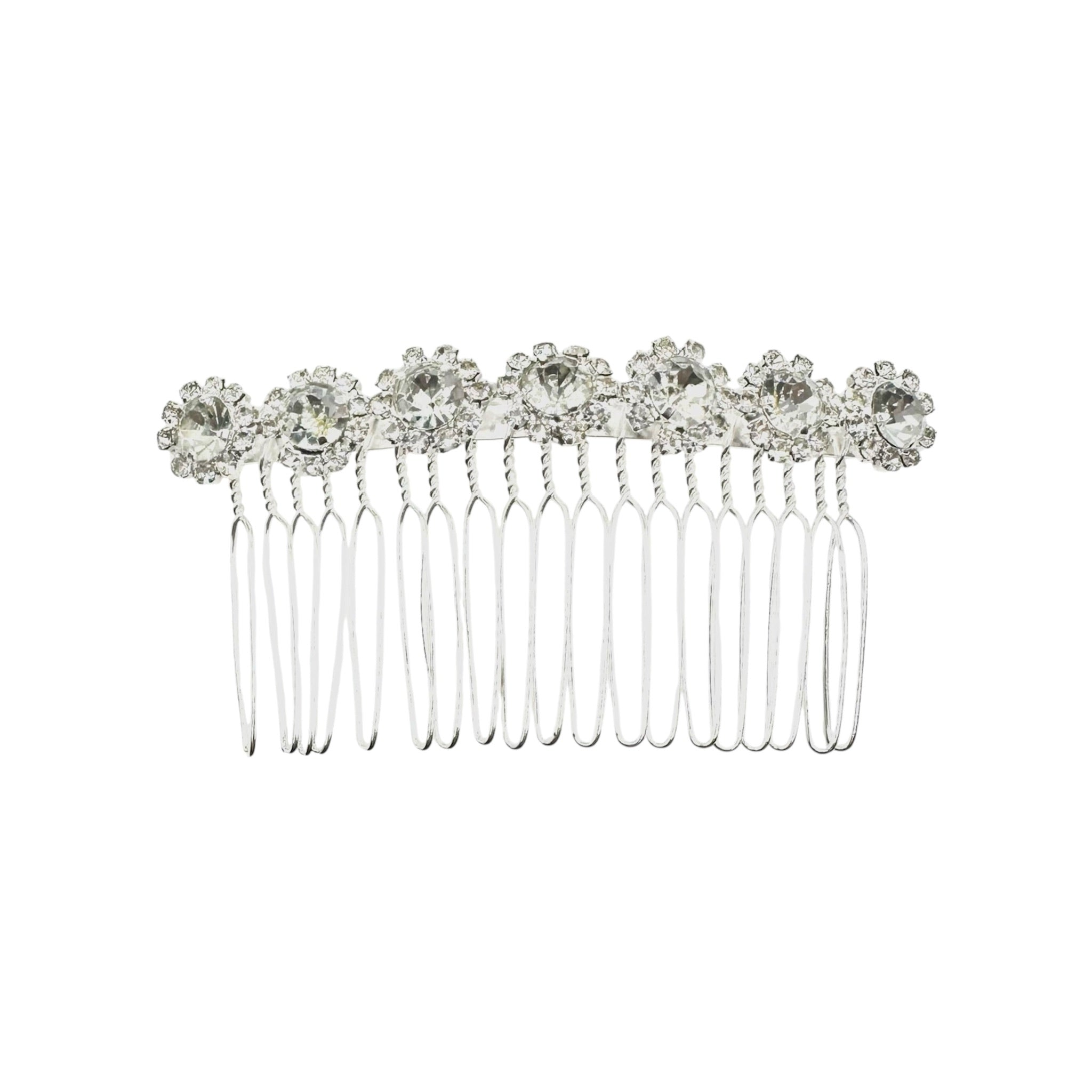 Haarkamm mit Kristallblüten Silber