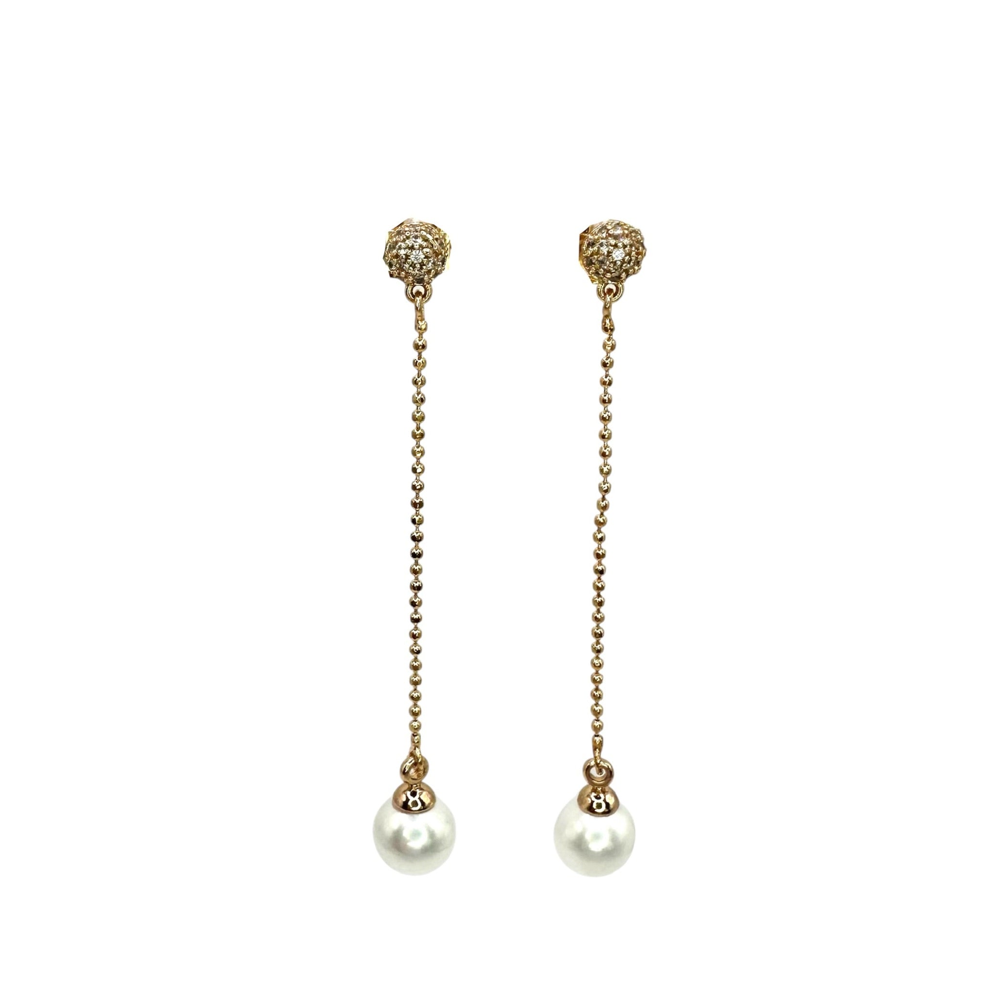 Wasserdichte Zirkonia Kugel Kugelkette Pearl Drop Ohrringe Gold 6cm 8mm