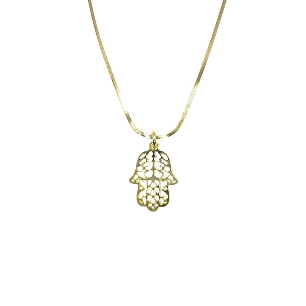 Wasserdichte Herringbone Kette Hamsa Hand Anhänger Gold 45cm