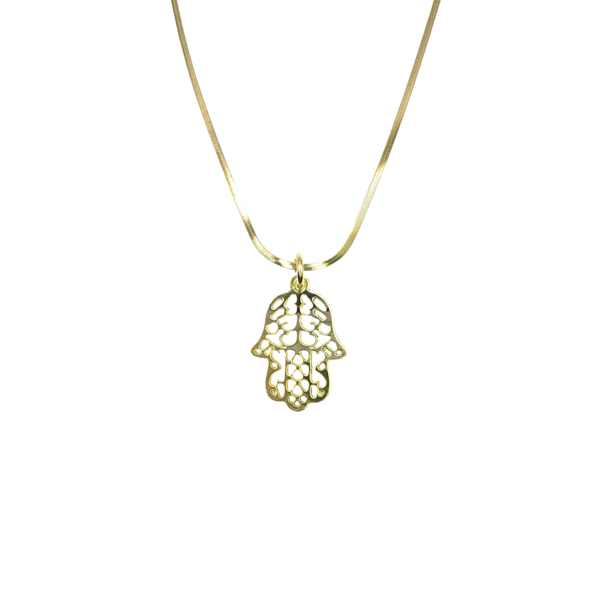 Wasserdichte Herringbone Kette Hamsa Hand Anhänger Gold 45cm