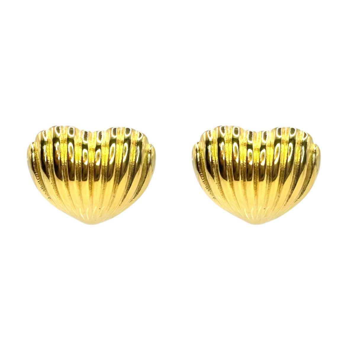 Wasserdichte Puffy Gerilltes Herz Ohrstecker Gold