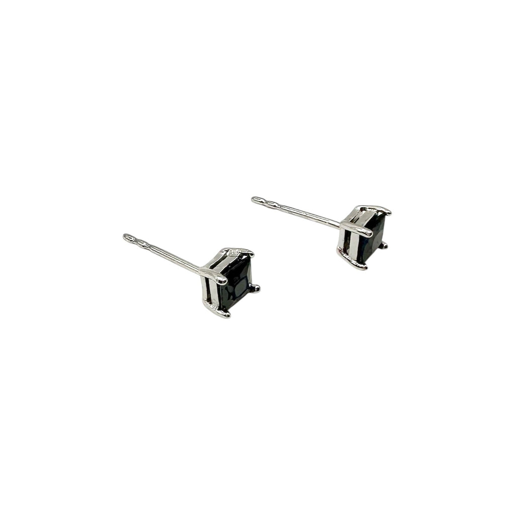Wasserdichte Princess-Cut-Ohrstecker mit schwarzem Zirkonia, silberfarben