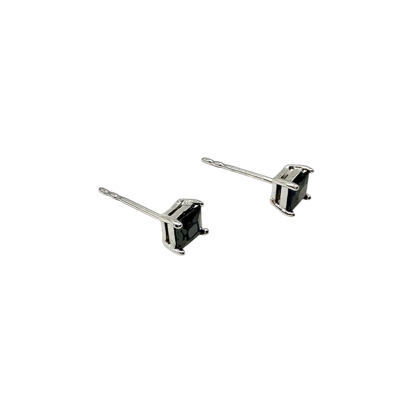 Wasserdichte Princess-Cut-Ohrstecker mit schwarzem Zirkonia, silberfarben
