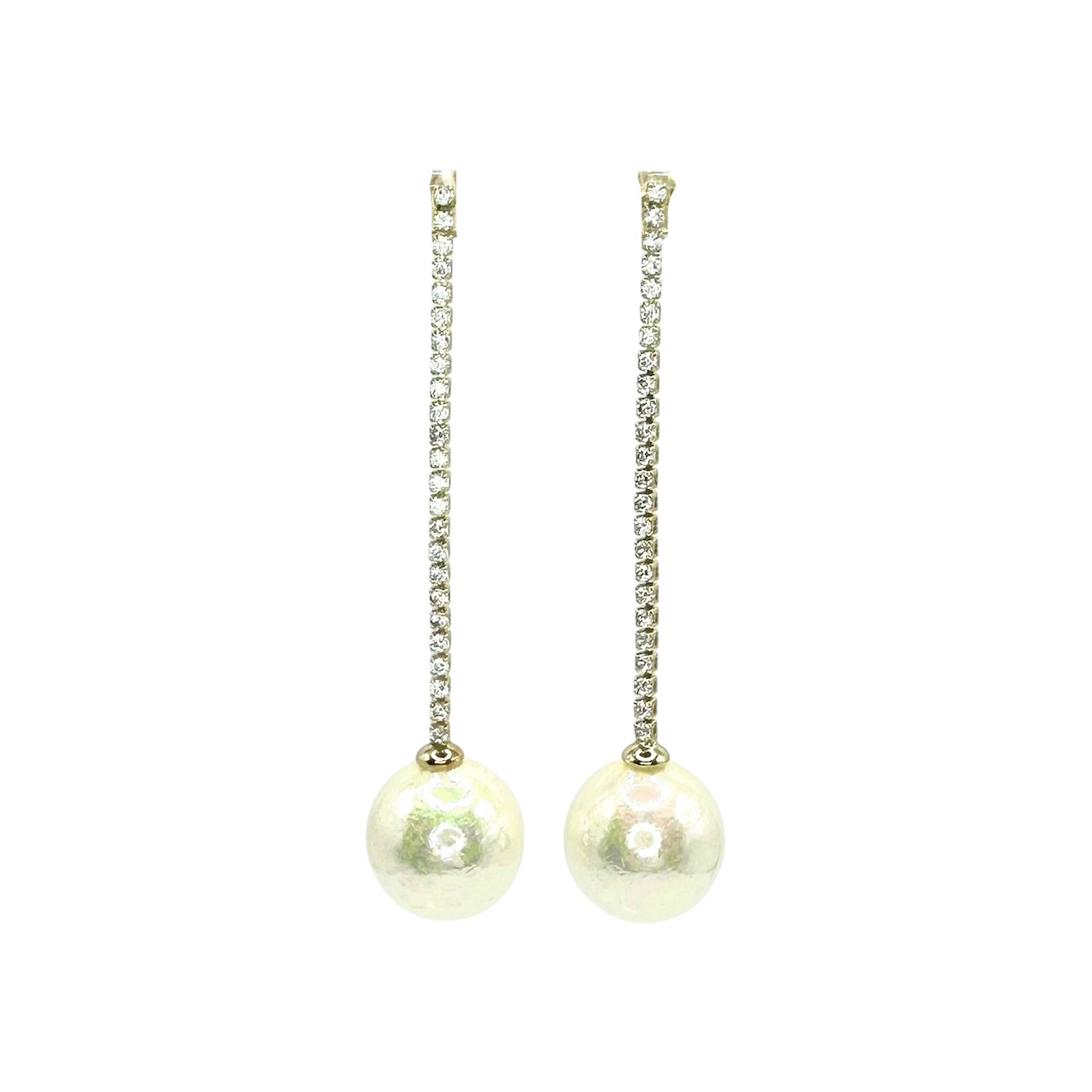 Wasserdichte Zirkonia Tennis Bar Pearl Drop Ohrringe Silber