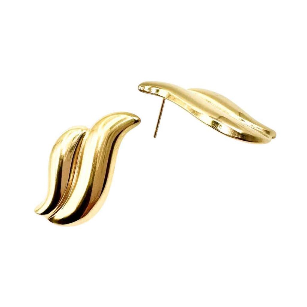 Wasserdichte Puffy Gerillte Welle Ohrstecker Gold