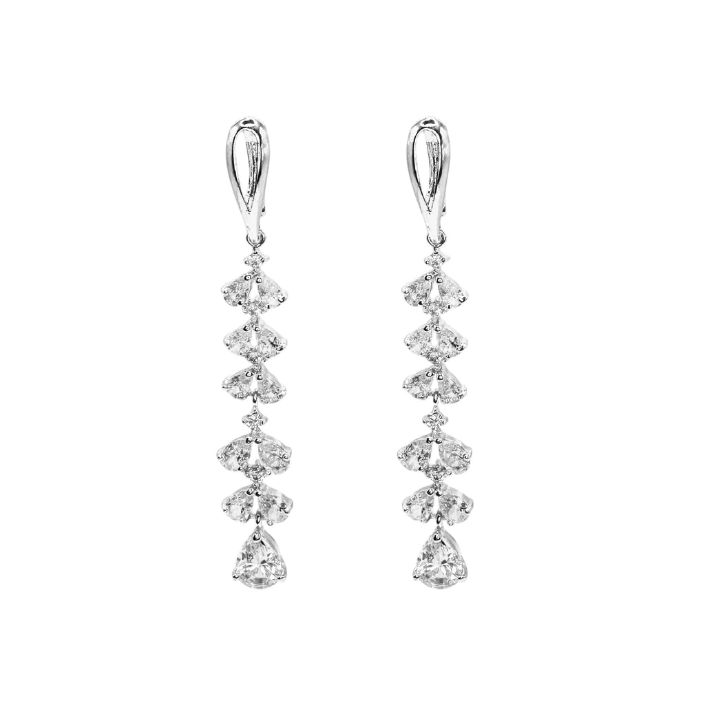 Wasserdichte Zirkonia Pear Cascade Drop Ohrhänger, silberfarben