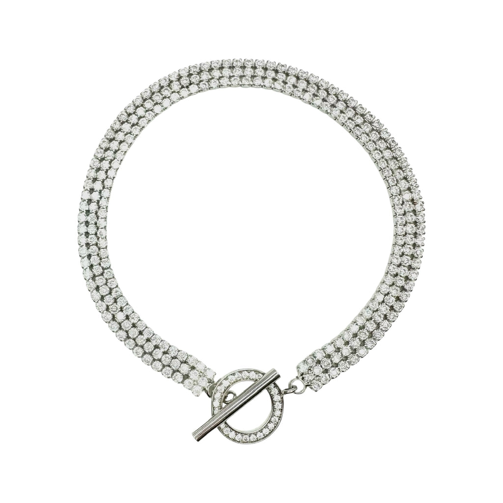 Wasserdichtes 3-reihiges Zirkonia Tennisarmband T-Bar Silber 18cm