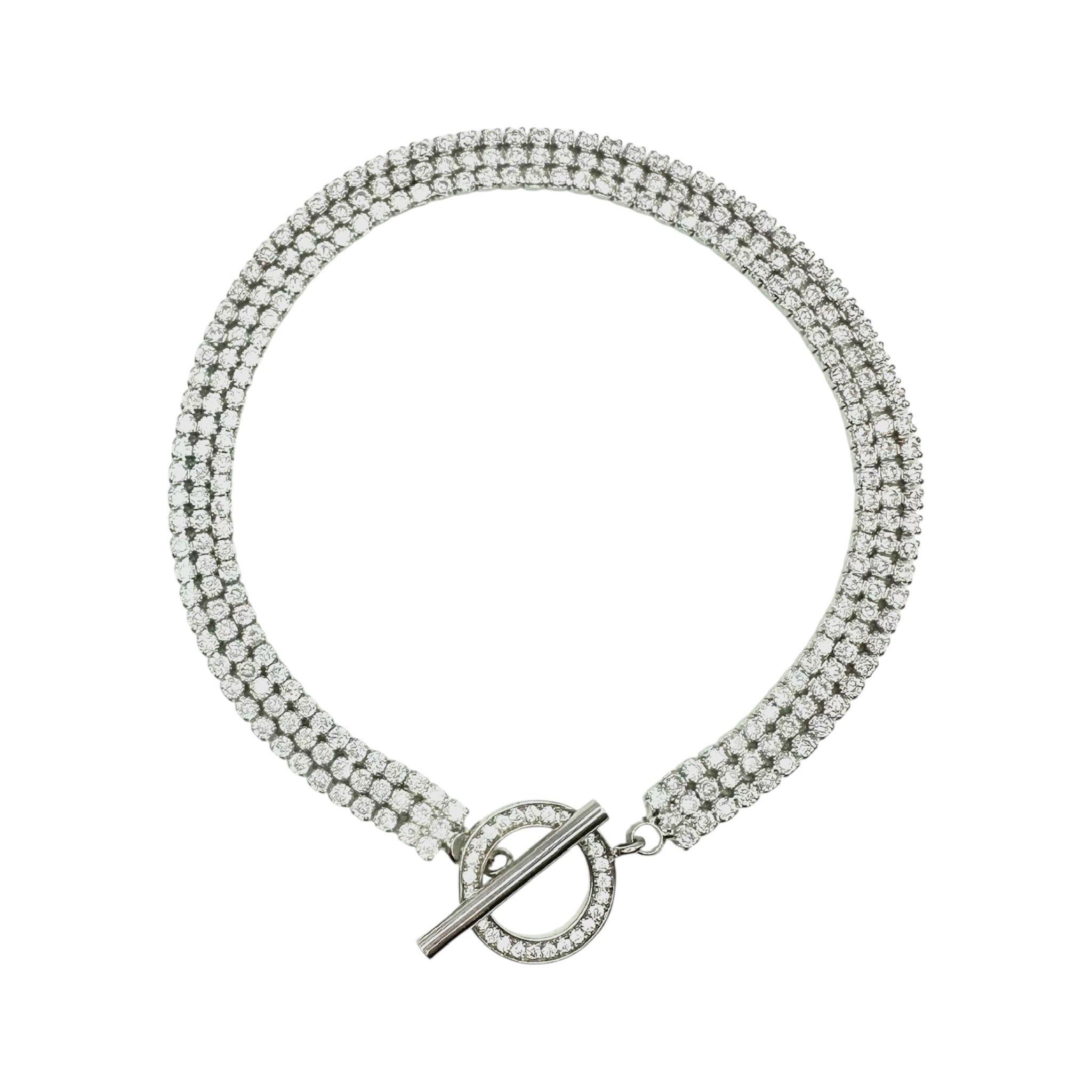 Wasserdichtes 3-reihiges Zirkonia Tennisarmband T-Bar Silber 18cm