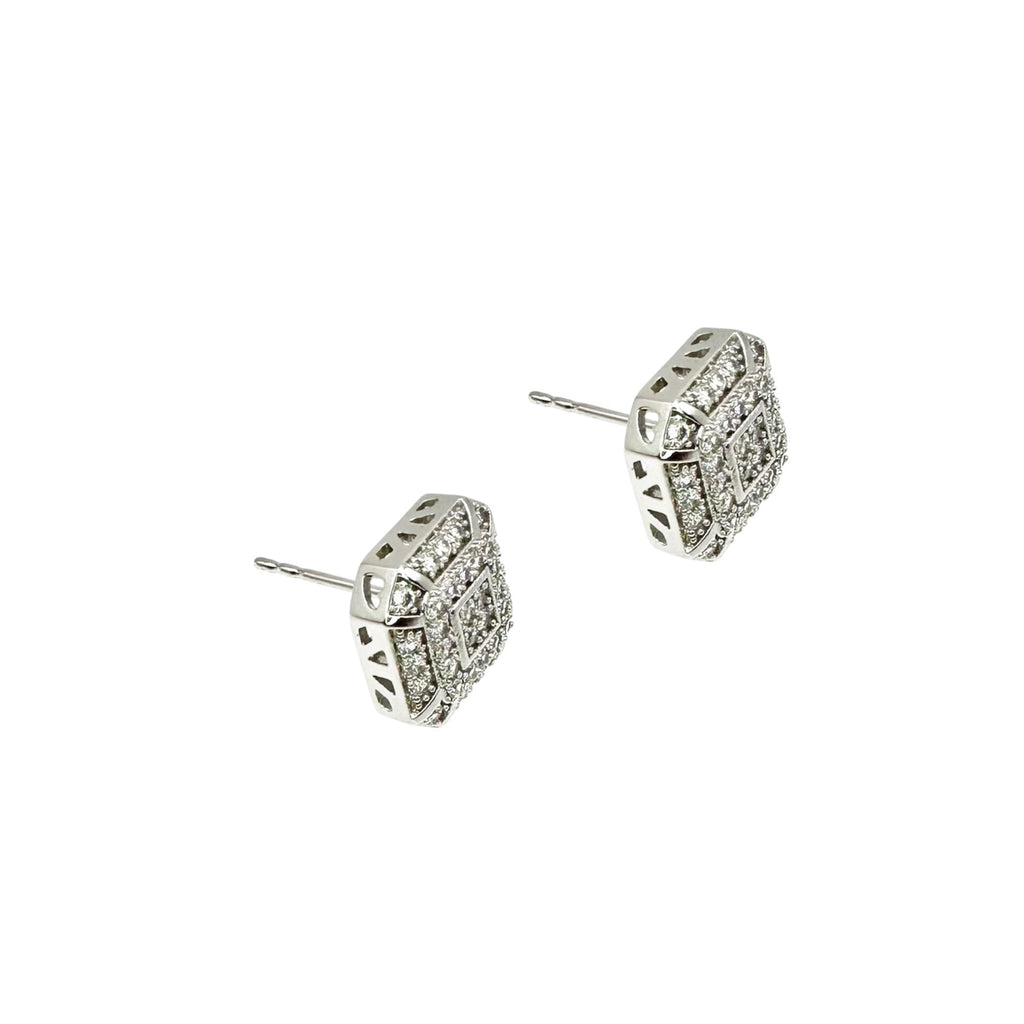 Wasserdichte Zirkonia Pavé Cushion Square Ohrstecker Silber