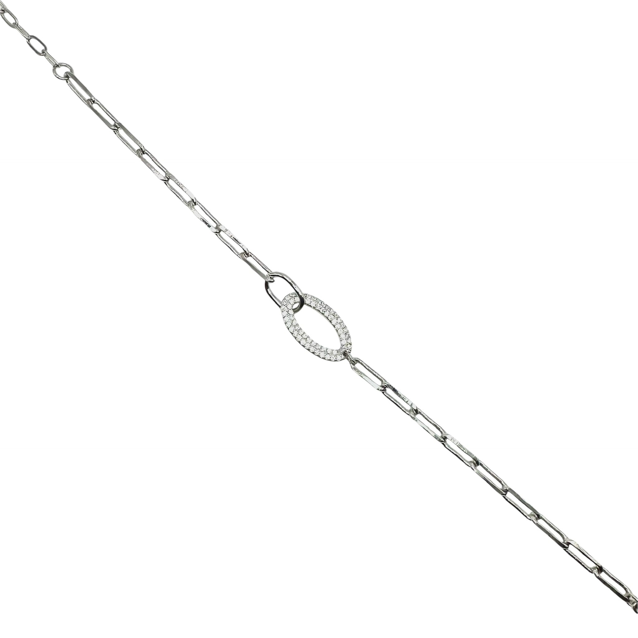 Wasserdichtes Paperclip Armband Oval Zirkonia-Pavé Silber 16+4cm
