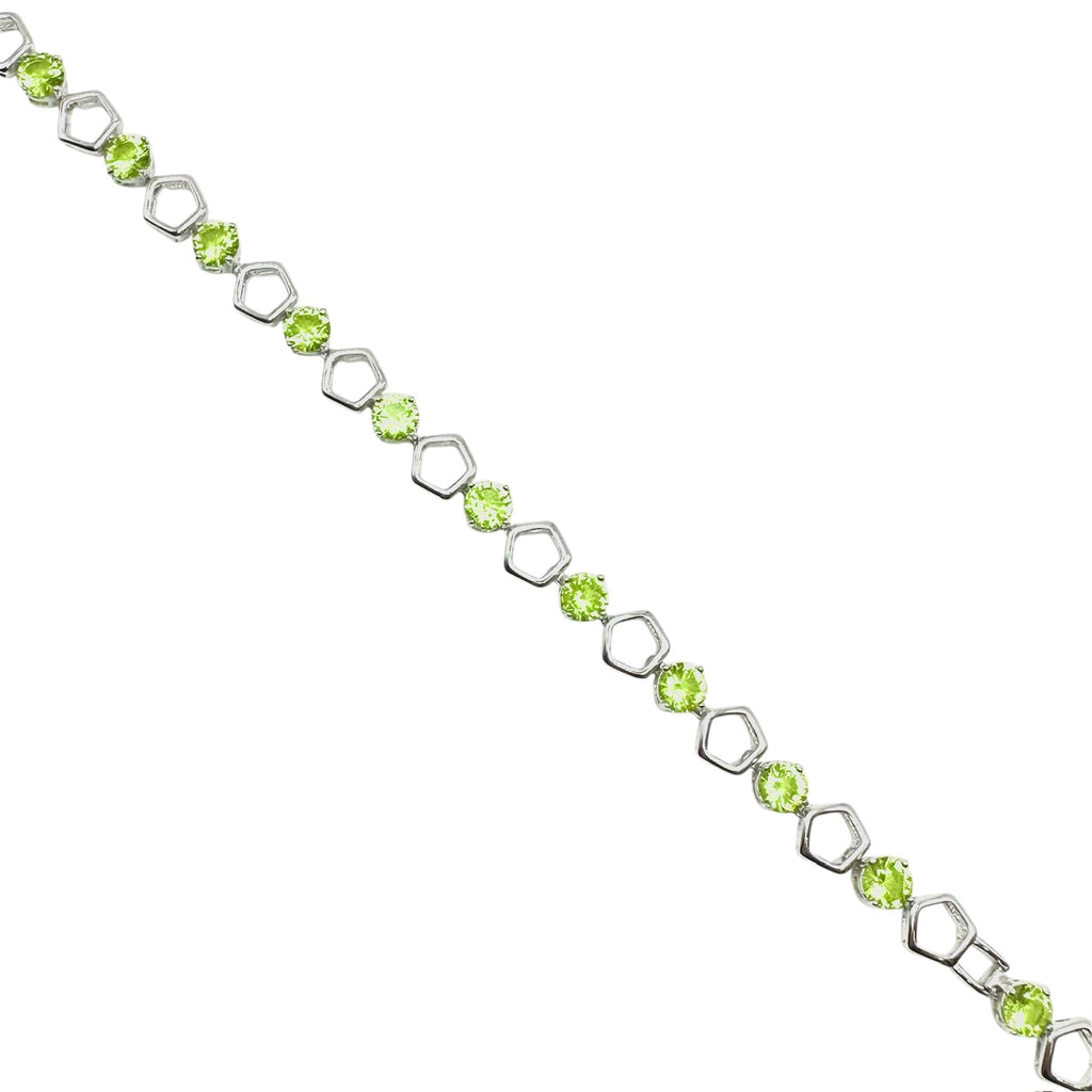 Wasserdichtes Pentagon Peridot Grün Zirkonia Tennisarmband Silber 18,5cm