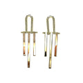Waterproof Arch Triple Bar Tassel Earrings Gold