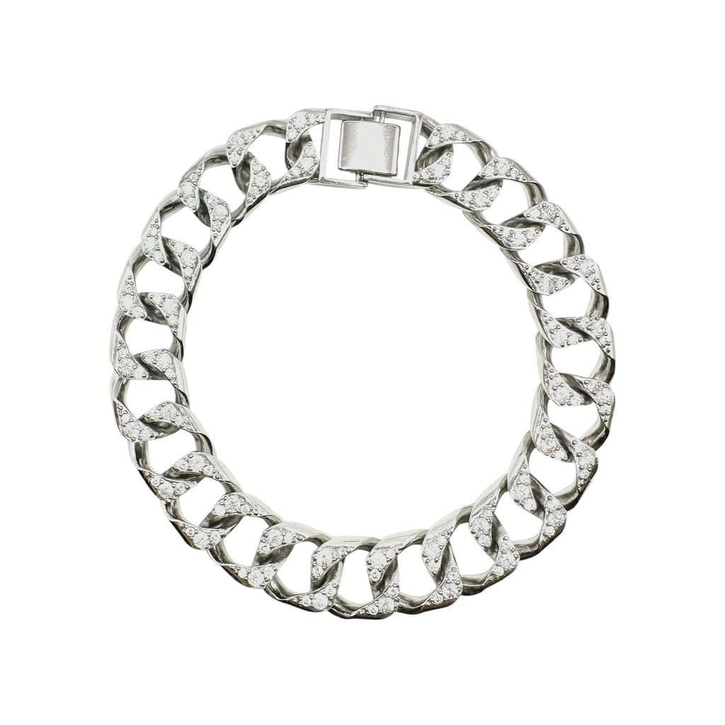 Wasserdichtes Iced Out Cuban Link Zirkonia Pavé Armband 12mm Silber 22cm