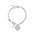 Wasserdichtes Half-Half Armband Zirkonia Herz Perle Silber 16,5+3cm