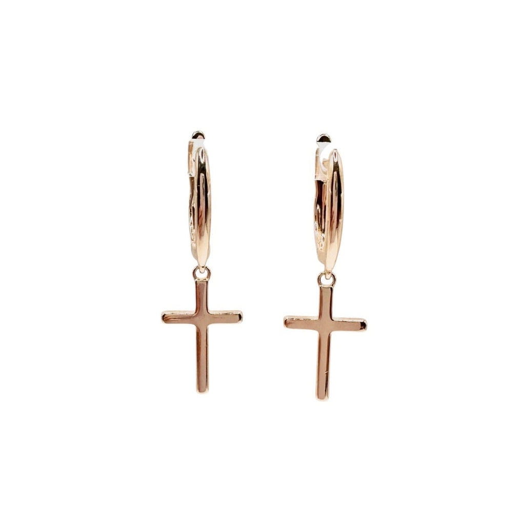 Wasserdichte Creole Kreuz Charm Ohrringe Rosegold