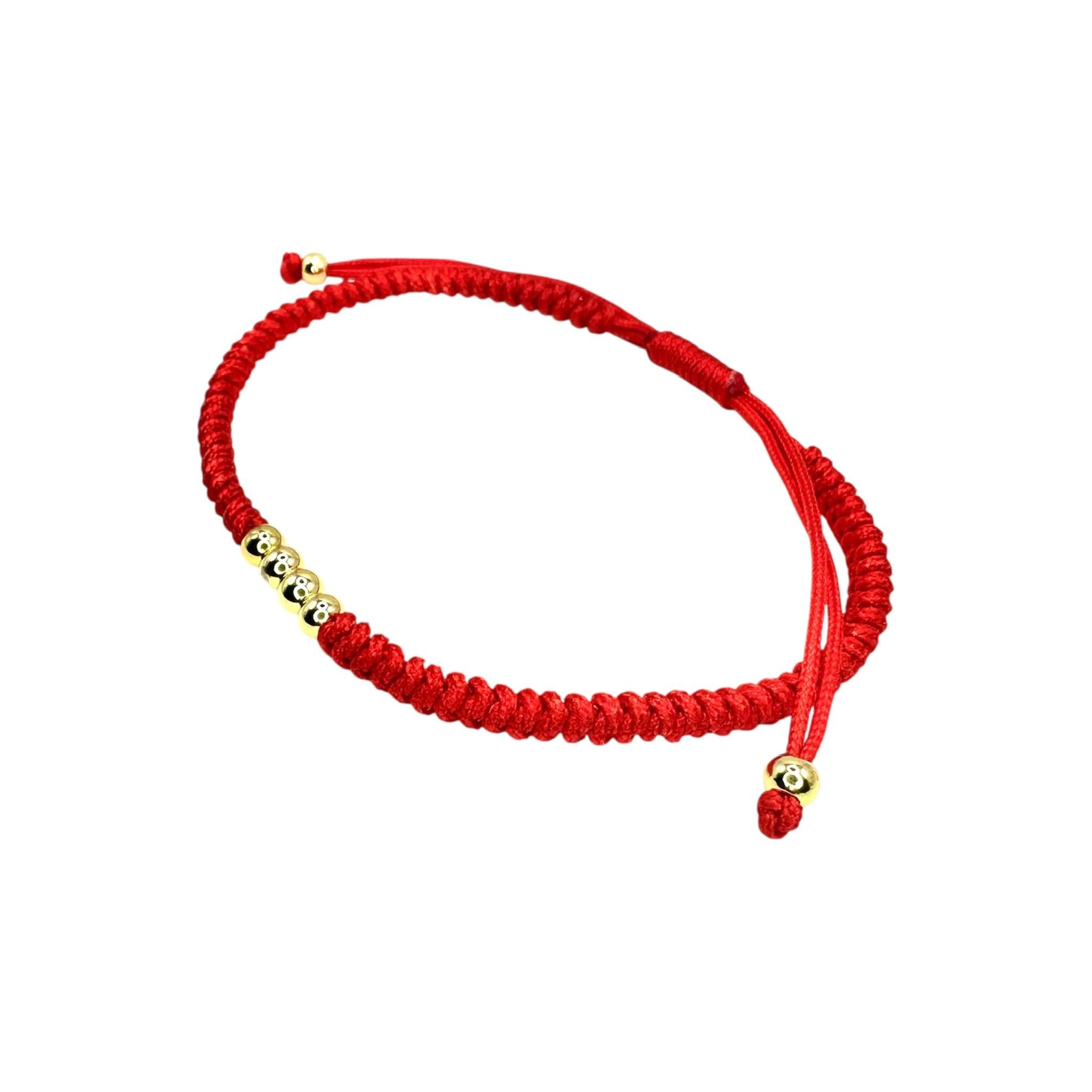 Wasserdichtes Rotes Makramee Schutzarmband Goldkugeln verstellbar 4mm