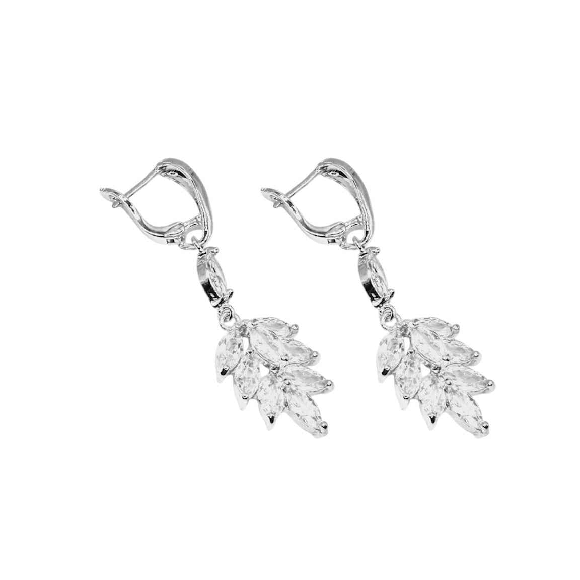 Wasserdichte Zirkonia Marquise Blatt Cluster Ohrhänger Silber
