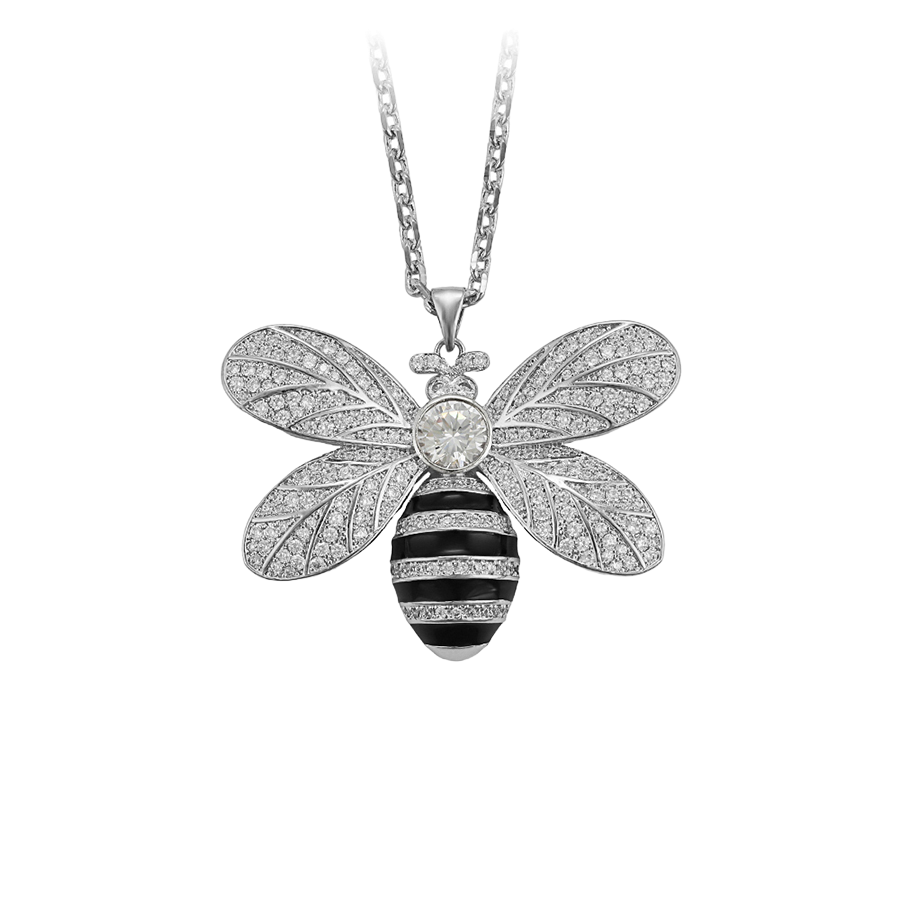 Wasserdichte Halskette mit Bienen-Anhänger und Kristallen, silberfarben