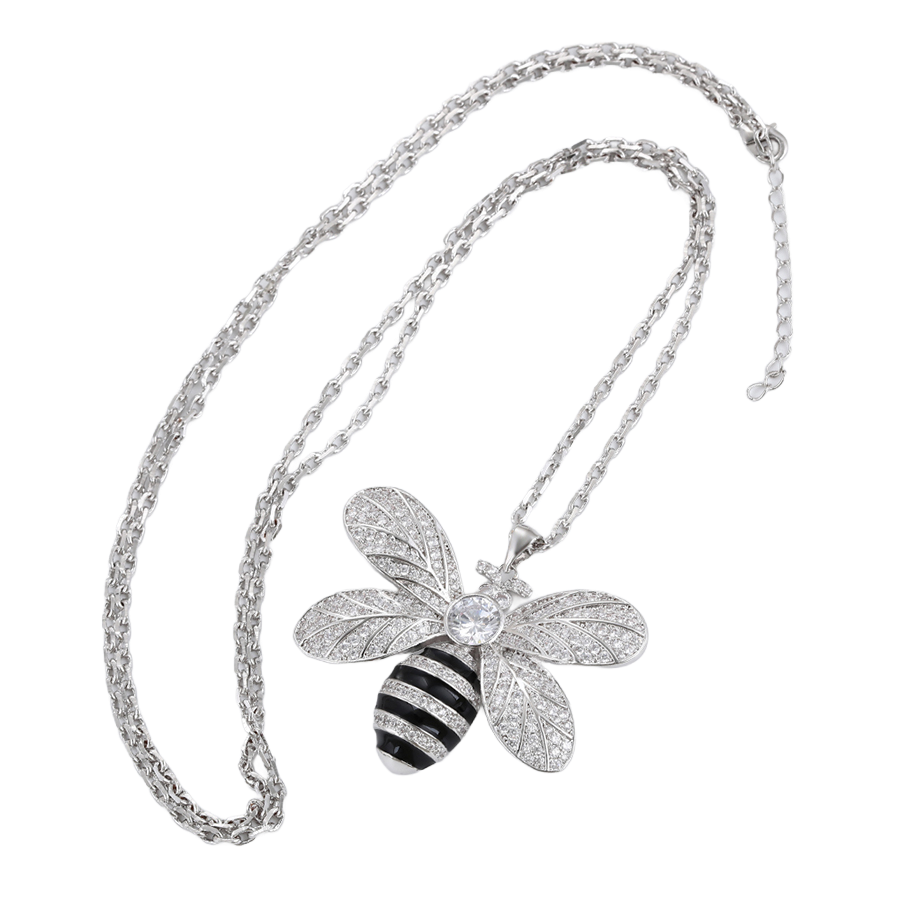 Wasserdichte Halskette mit Bienen-Anhänger und Kristallen, silberfarben