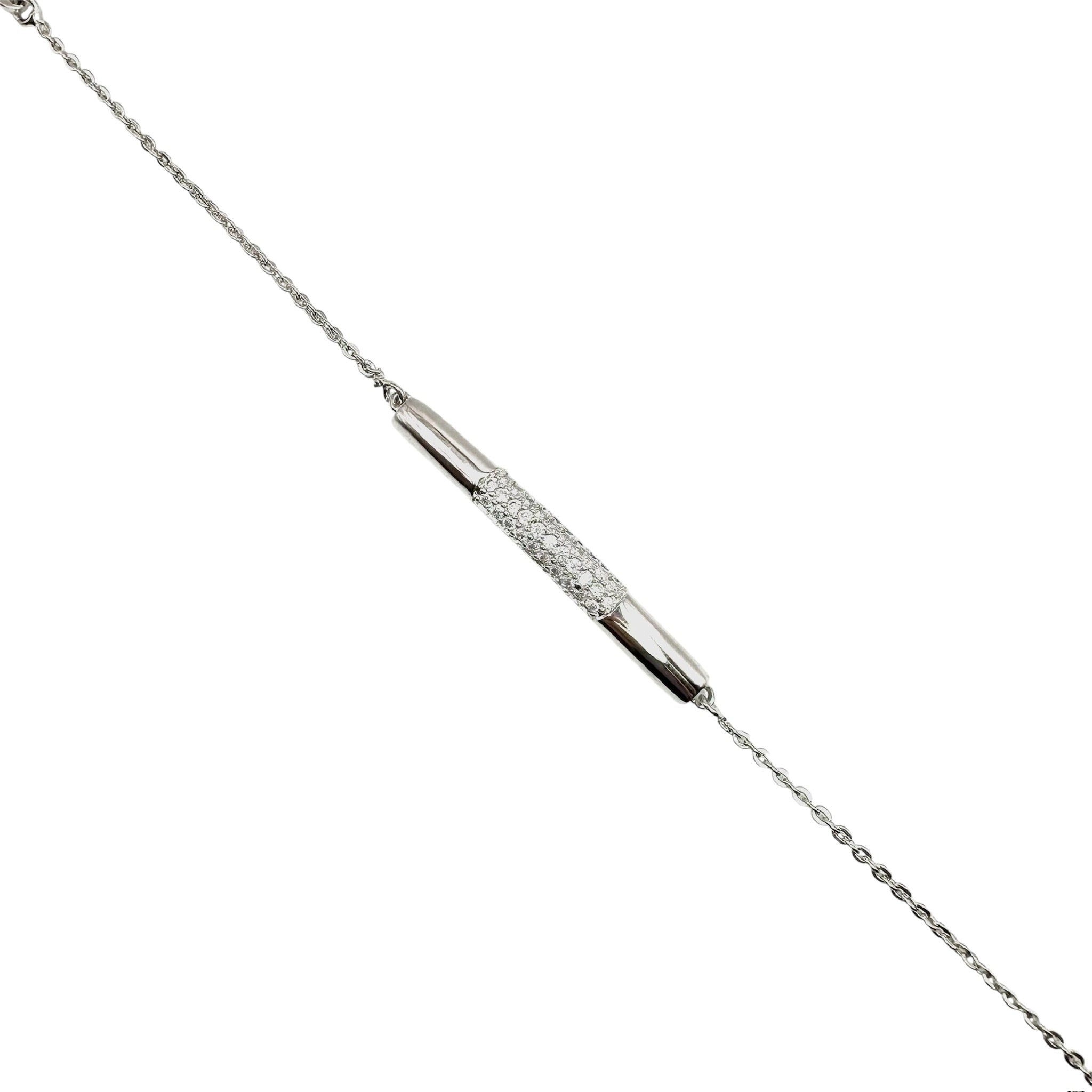 Wasserdichtes Ankerkette Curved Bar Zirkonia Pavé Armband Silber 14,5+5,5cm