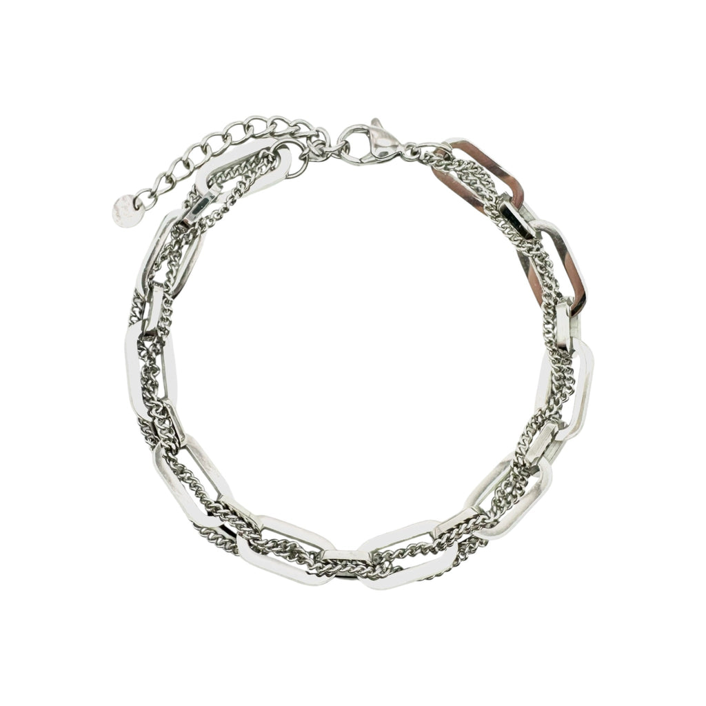 Wasserdichtes Layered Paperclip Panzerkette Armband Silber 17,5+4cm