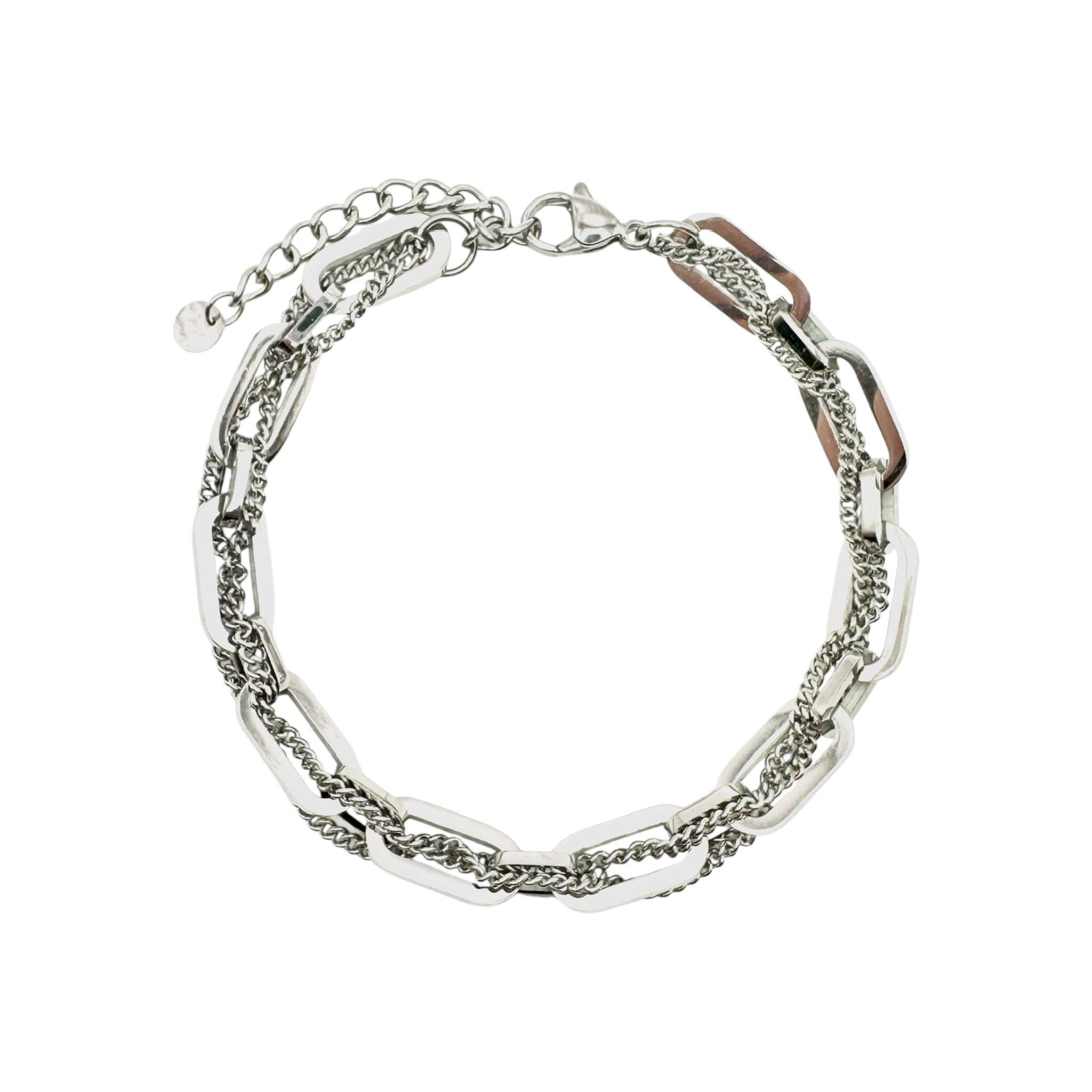 Wasserdichtes Layered Paperclip Panzerkette Armband Silber 17,5+4cm