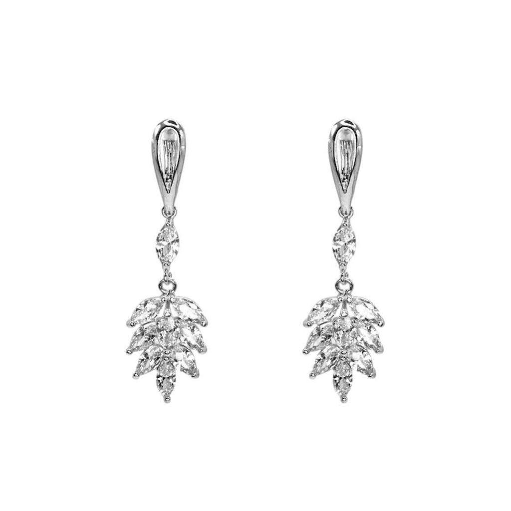 Wasserdichte Zirkonia Marquise Blatt Cluster Ohrhänger Silber