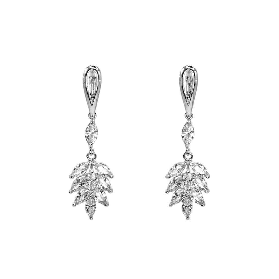 Wasserdichte Zirkonia Marquise Blatt Cluster Ohrhänger Silber