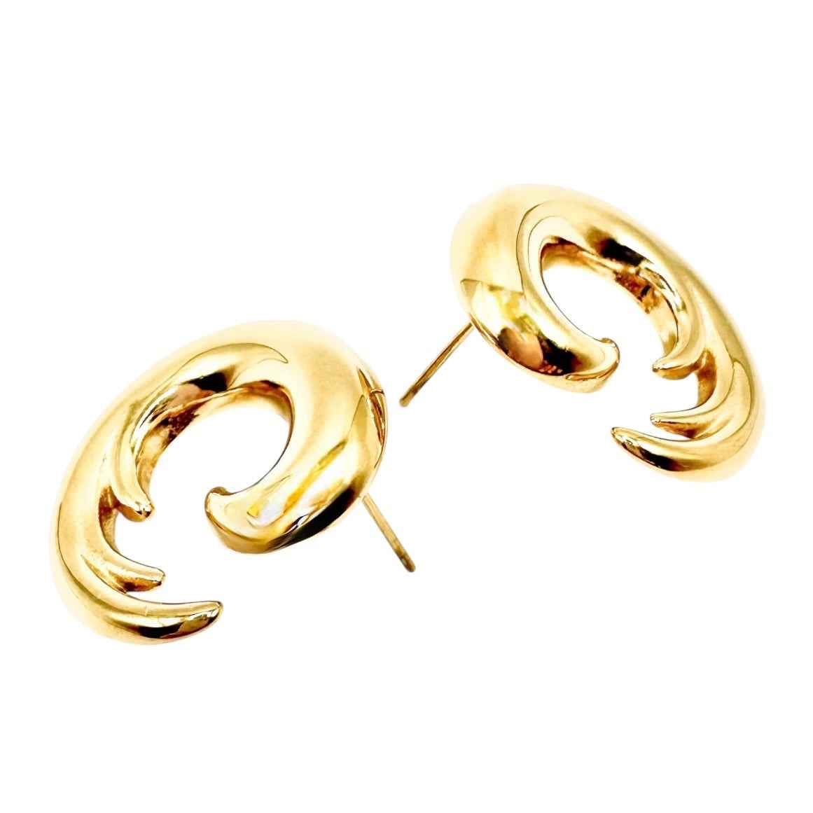 Wasserdichte Puffy Spirale Swirl Ohrstecker Gold