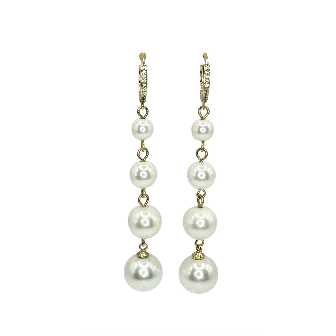 Wasserdichte Zirkonia Creole Graduated Pearl Drop Ohrringe Gold