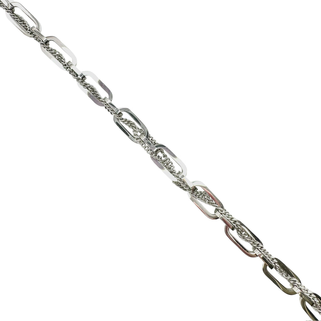 Wasserdichtes Layered Paperclip Panzerkette Armband Silber 17,5+4cm